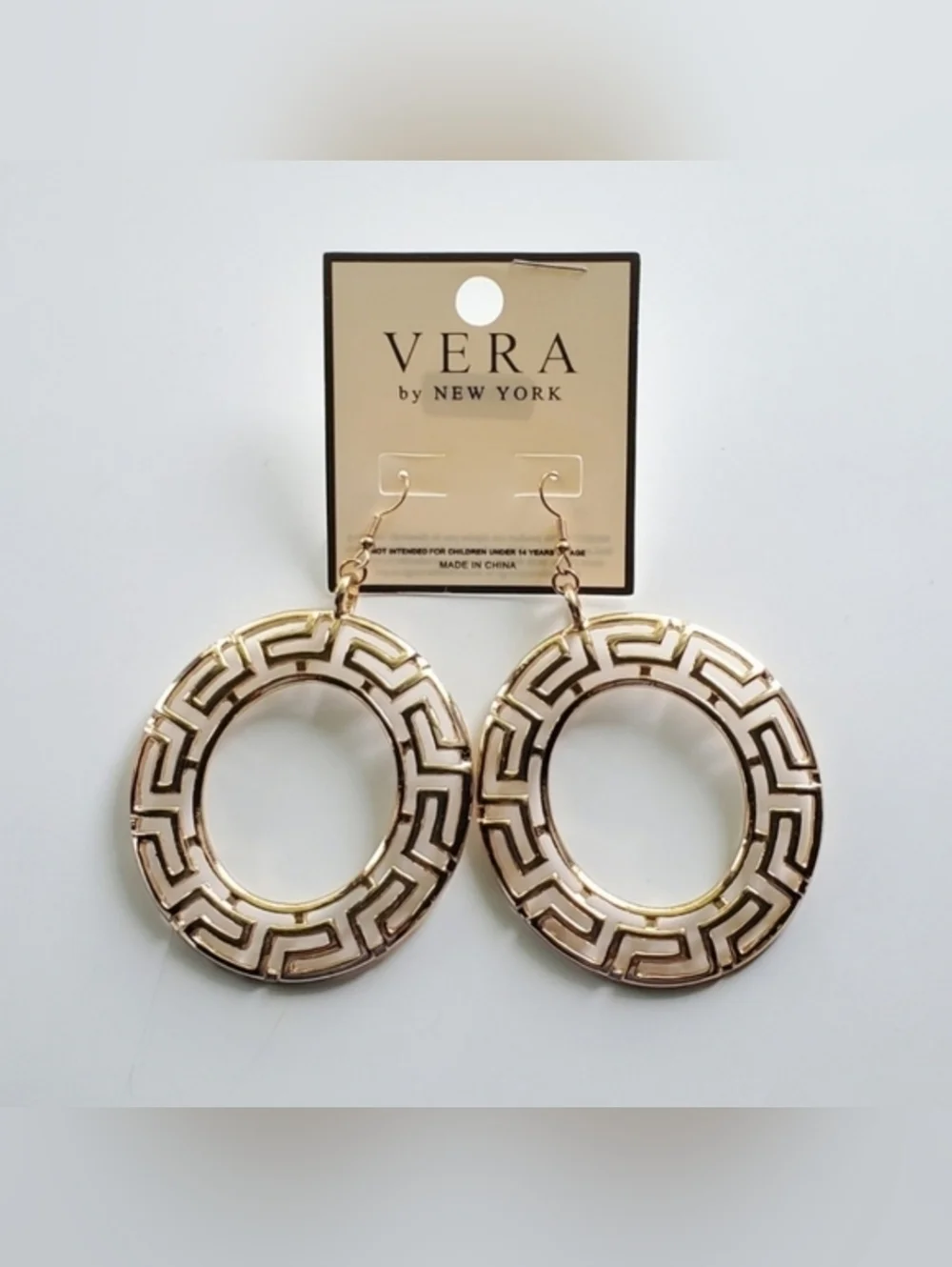 Greek Key Dangle Hoop Earrings - Vintage Design